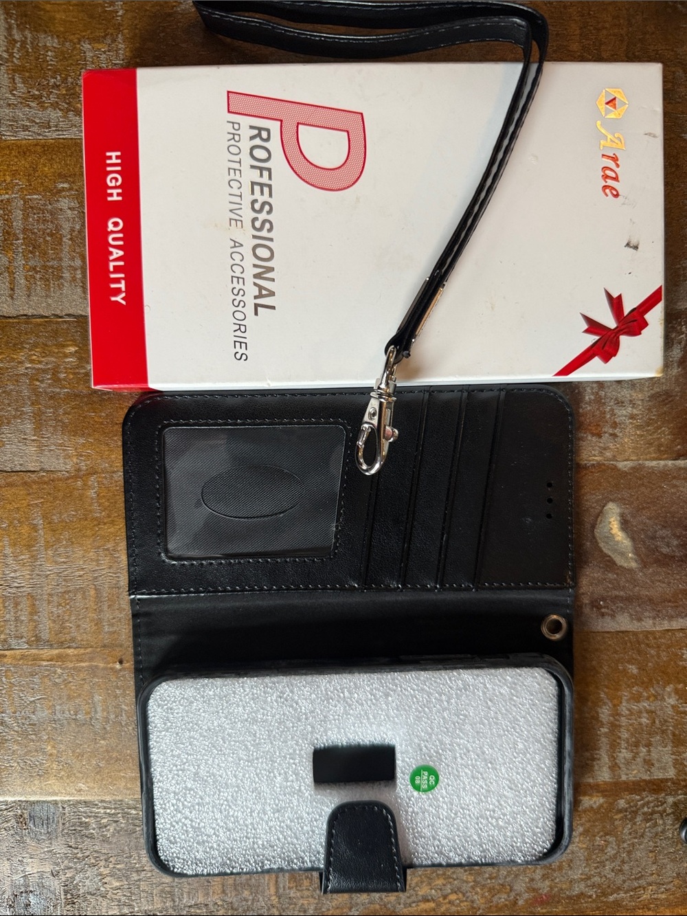 Black Wallet Folio Phone Case with Wrist Strap - Professional Accessory